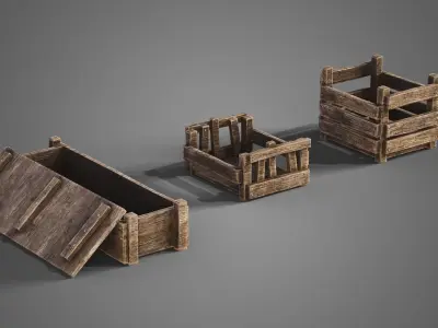Medieval wooden boxes Low-poly 3D model