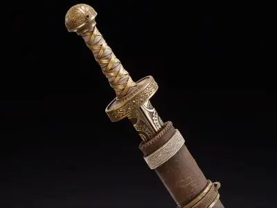 Viking style two-handed sword Hofand sword PBR Material model 3D model