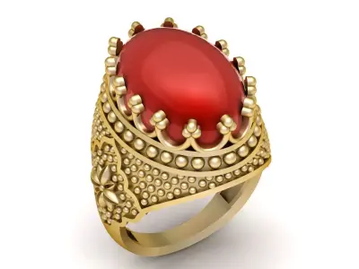 Royal Ruby Cabochon Crown Ring 3D print model