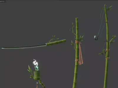 BAMBOO KATANA SAMURAI and TOOLS1 Low-poly 3D model