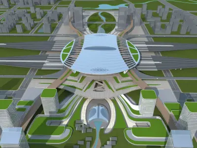 Modern transport hub HSR station railway station 3D model