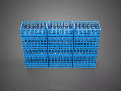 PACKED BLUE PLASTIC BOTTLE CRATES STACKED VERTICAL RACK TRAY BOX 3D model