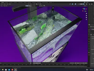 Aquatium set fish tank on shelf 3D model