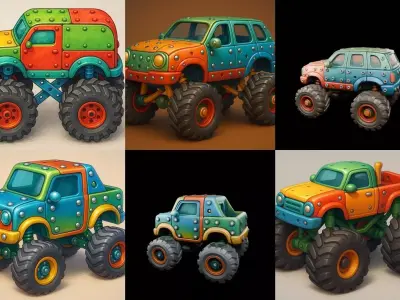 Monster Truck bundle 12 pack 100 glb 3D model