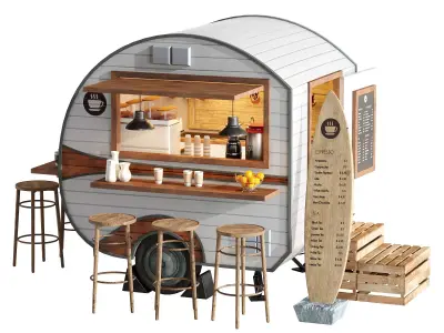 Realistic model of Coffee Foodtruck trailer set 6 3D model
