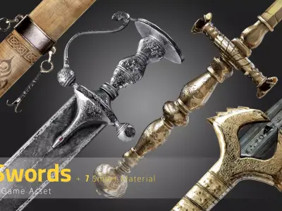 25 Sword Game Asset - 7 smart materials Low-poly 3D model