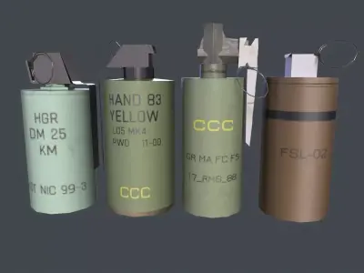 Smoke Grenades Pack Germany France British China Low-poly 3D model