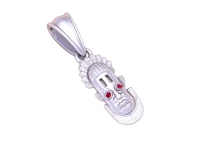 African Benin Mask Gold Pendant with Ruby Accents 3D print model