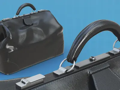 Vintage Doctors Bag Black Leather 3D model