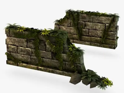 Jungle broken rock wall 3D model