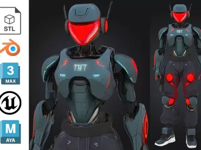 Red-Eyed Combat Android Low-poly 3D model
