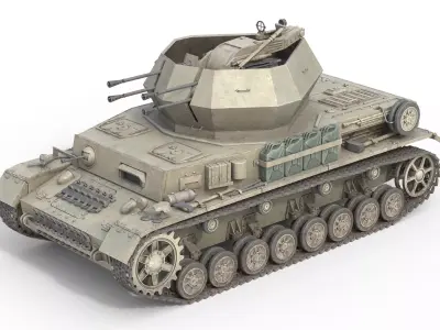 Flakpanzer IV Wirbelwind Tank Low-poly 3D model