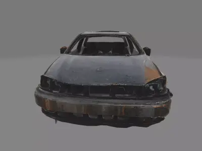 Burned Wrecked Sedan Car Post-Apocalyptic Abandoned Vehicle Low-poly 3D model