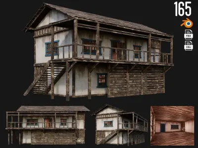4 Old House Building Pack 4K Textures GameReady 165 to 168 Low-poly 3D model