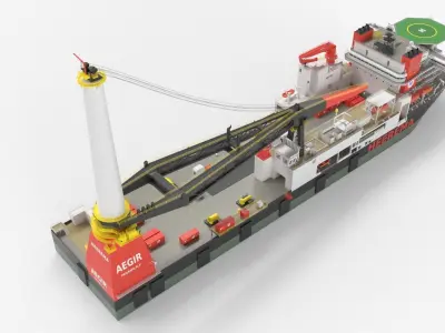 Heerema Aegir Ship Crane Vessel 3d Model 3D model