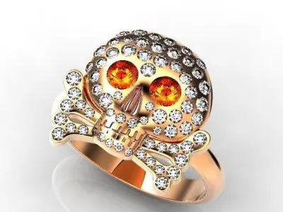  Ring skull and bones Adams head with diamonds 335 3D print model
