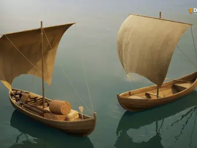 Medieval Cargo Sailing Boat - Merchant Trade Vessel Low-poly 3D model