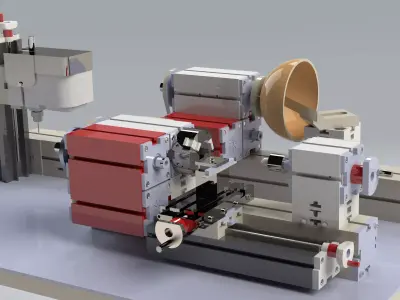 Manual Lathe and Milling Machine Workstation Wood and Metal 3D model