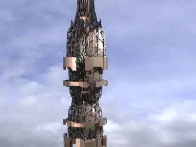 Sci fi Gold Hive structure pinnicle 3D model