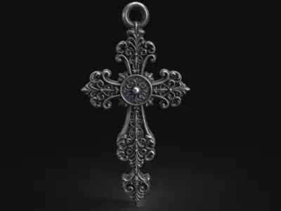 Baroque Cross Pendant Necklace Ornate Filigree Jewelry 3D print model