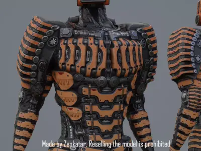 Yellow robot with ribbed armor plates Low-poly 3D model