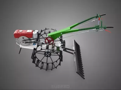 COMPACT HAND WALKING TRACTOR RAKING RAKE FIELD PADDY IMPLEMENT 3D model