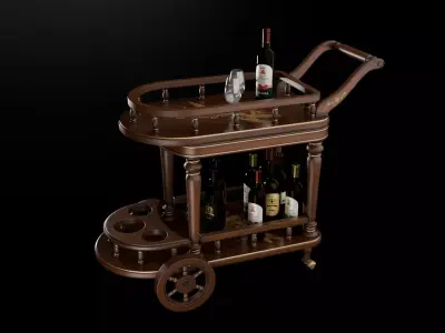 Wine trolley Low-poly 3D model