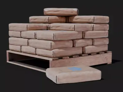 Cement Bag bulk stack for construction on pallets Low-poly 3D model