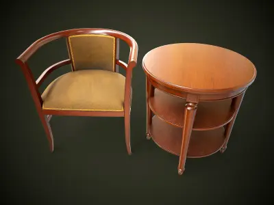 Vintage Chair and Coffee Table Low-poly 3D model