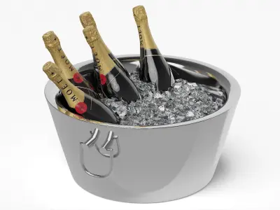 Moet Champagne Bottles in Ice Bucket 3D model