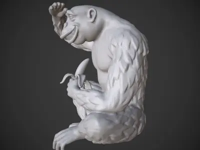 Sculpture of the Monkey with Banana Looking Far Away 3D model