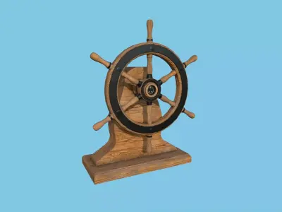Pirate Ship Wheel 04 - Black Wood - Helm Interior Parts Low-poly 3D model