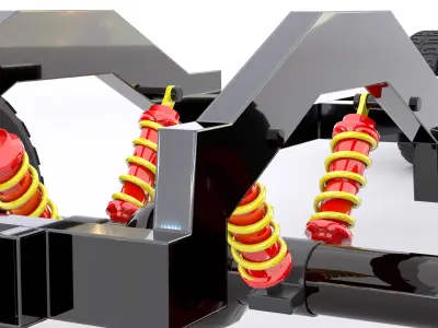 Simple Truck chassis Frame with Springs and wheels Heavy Duty Low-poly 3D model