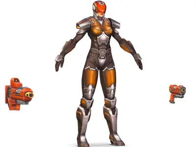 Cartoon Sci-Fi Cyborg Drone Trooper Soldier Low-poly 3D model 2