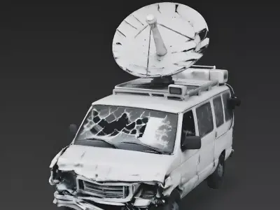 Breaking News Wrecked TV Van 3D Model Low-poly 3D model