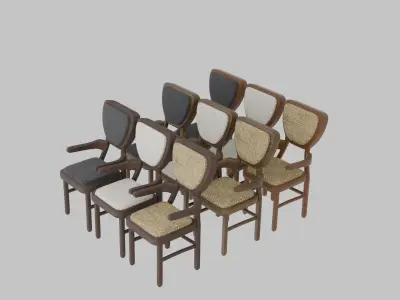 Wooden Chairs  Low-poly 3D model