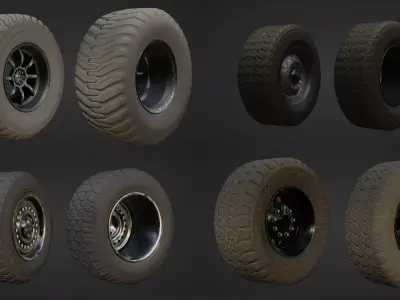 Game ready wheels Low-poly 3D model