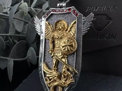 A PENDANT FEATURING AN ARCHANGEL STRIKING A DRAGON 3D print model purchase