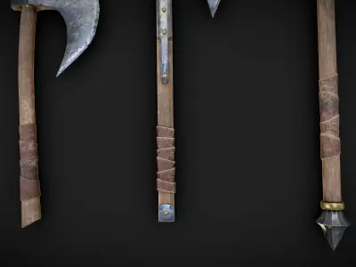 One handed axes and two handed axe Low-poly 3D model