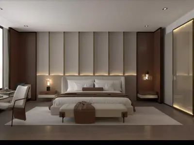  Luxury Modern Boutique Hotel Bedroom Scene 3D model