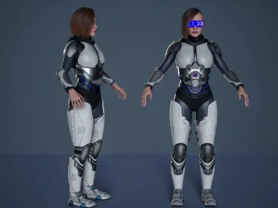 Sci-Fi Female Soldier Modular 01a Low-poly 3D model