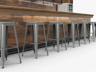 Bar Counter Furniture with Steel Frame 3D model