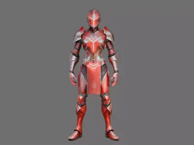 Crimson Futuristic Female Armor Model Low-poly 3D model