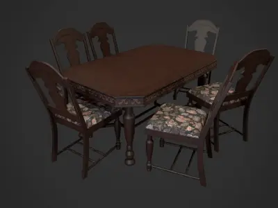 Antique Table and Chairs Low-poly 3D model
