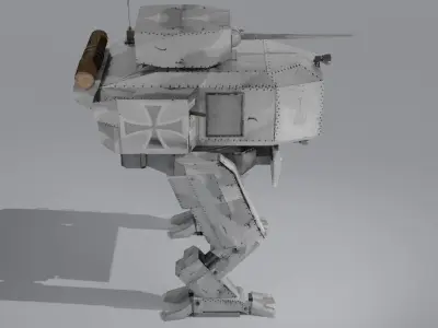 Panzer Mech Walker with RIG and LOWPOLY Winter Camo Low-poly 3D model