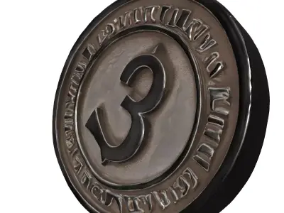 Aged Metallic Token Number 3 Low-poly 3D model