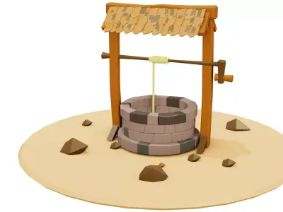 Low Poly Well water in desert Low-poly 3D model
