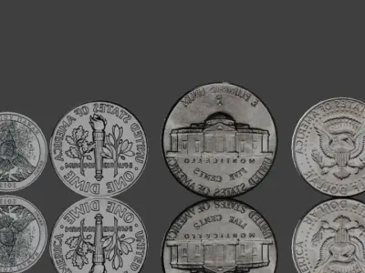 Coins set of silver Low-poly 3D model