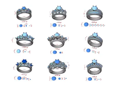 Twinz Multi Stones Rings Free 3D print model