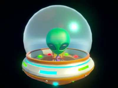 Cartoon Style UFO Alien Included 3D game assets Low-poly 3D model